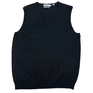 Calvin Klein Mens Classic Black Extra Fine Merino Wool Sweater Vest Sz L